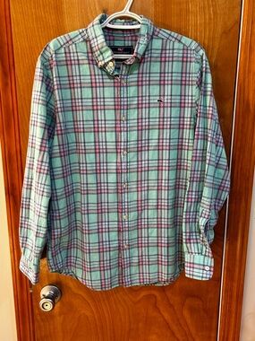 Vineyard Vines Plaid Button-Down Shirt in Mint and Pink